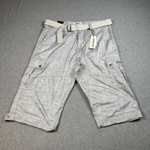Super Triple Goose Mens XL Gray Cargo Shorts Belted Utility Hiking NWT